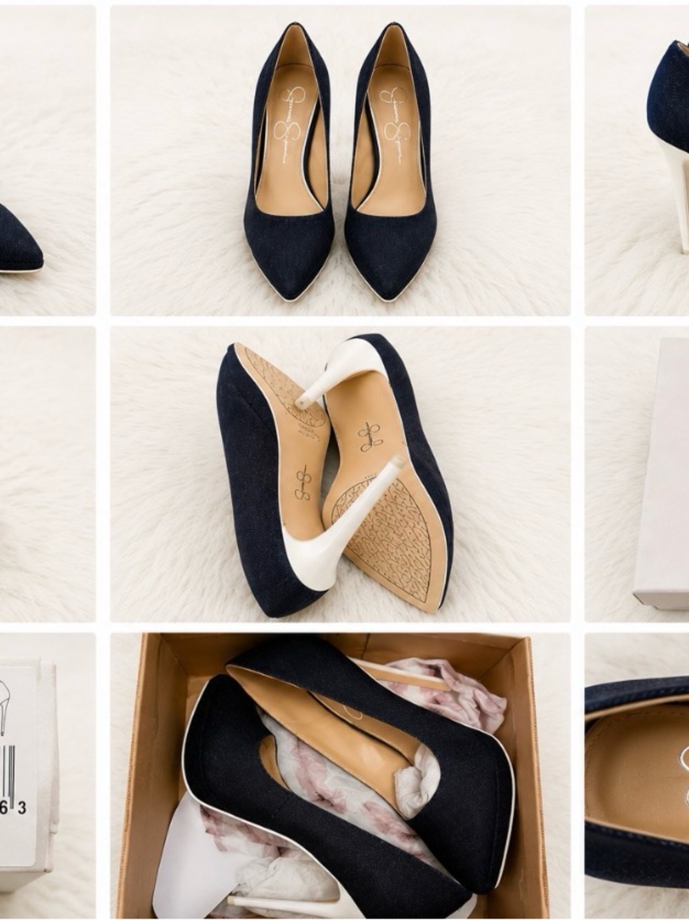 Jessica Simpson Navy and White Pointed-Toe Stiletto Pumps
